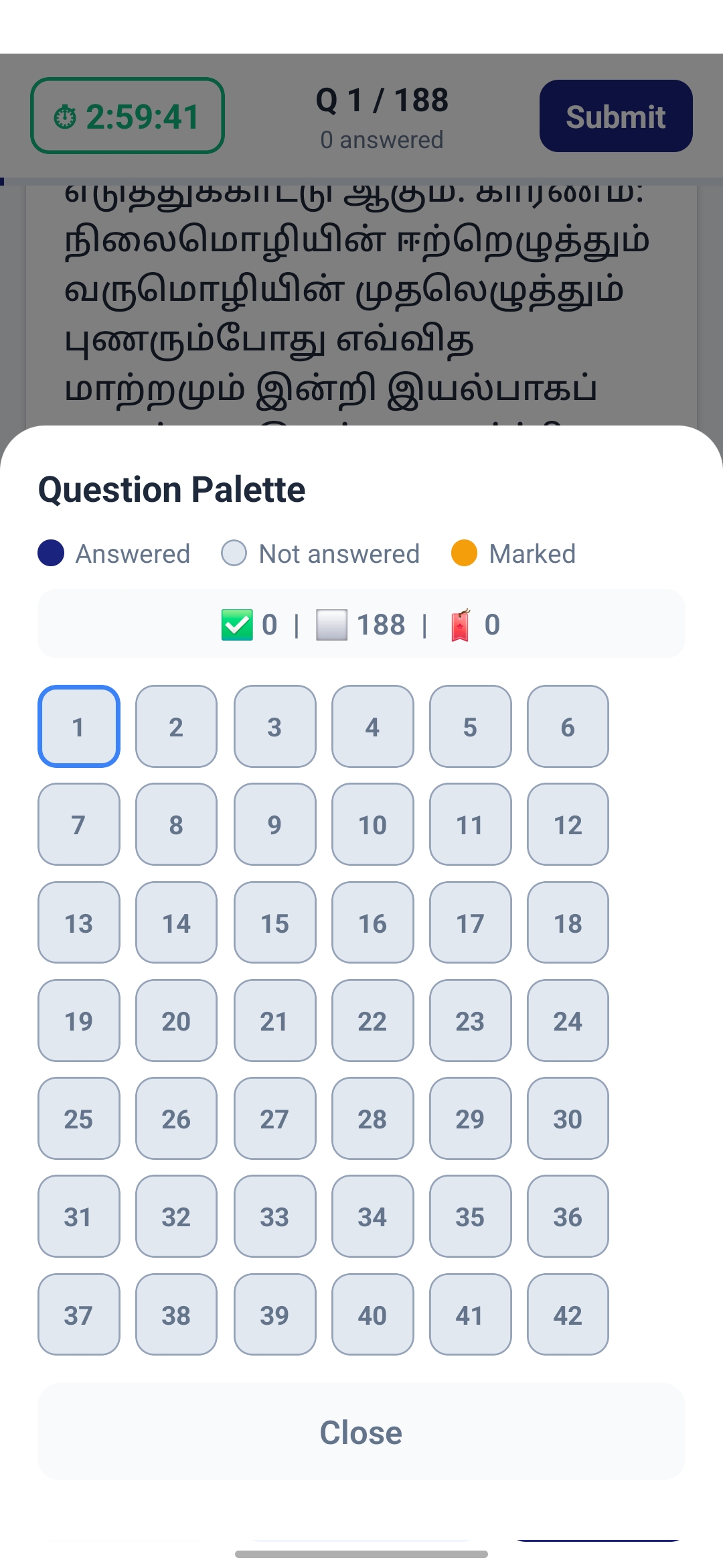 Mock test question palette