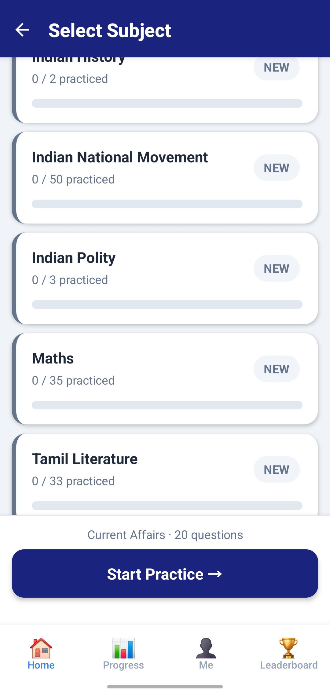 Subject-wise practice Indian History